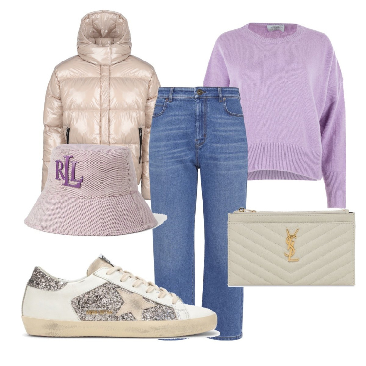 Outfit donna - Outfit of the day. Stile Basic per Tutti i giorni. Abbinamento con cappelli, blazer, pullovers, pochette, jeans dritti, sneakers.