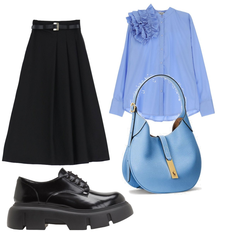 Outfit donna - Total look #1821892. Stile Bon Ton per Tutti i giorni. Abbinamento con scarpe stringate, gonne longuette, camicie, borse a spalla.