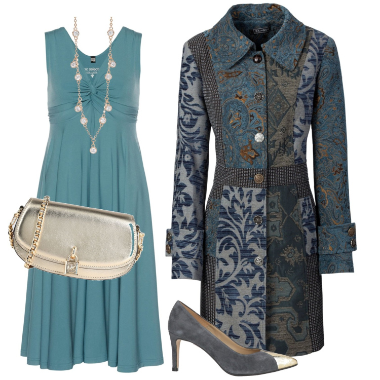 Outfit donna - Soprabito da cerimonia. Stile Chic per Cerimonia. Abbinamento con vestiti, cappotti, décolleté, borse a tracolla, collane.