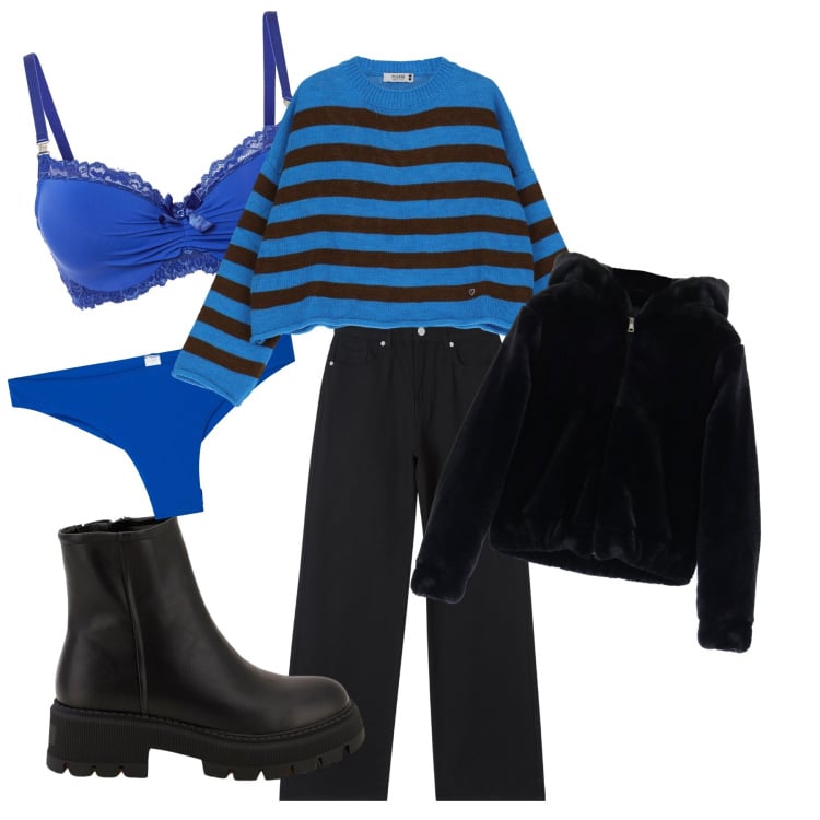 Outfit donna - Stripes look. Stile Glamour per Tutti i giorni. Abbinamento con reggiseni, pullovers, blazer, pantaloni, bikini, stivaletti.