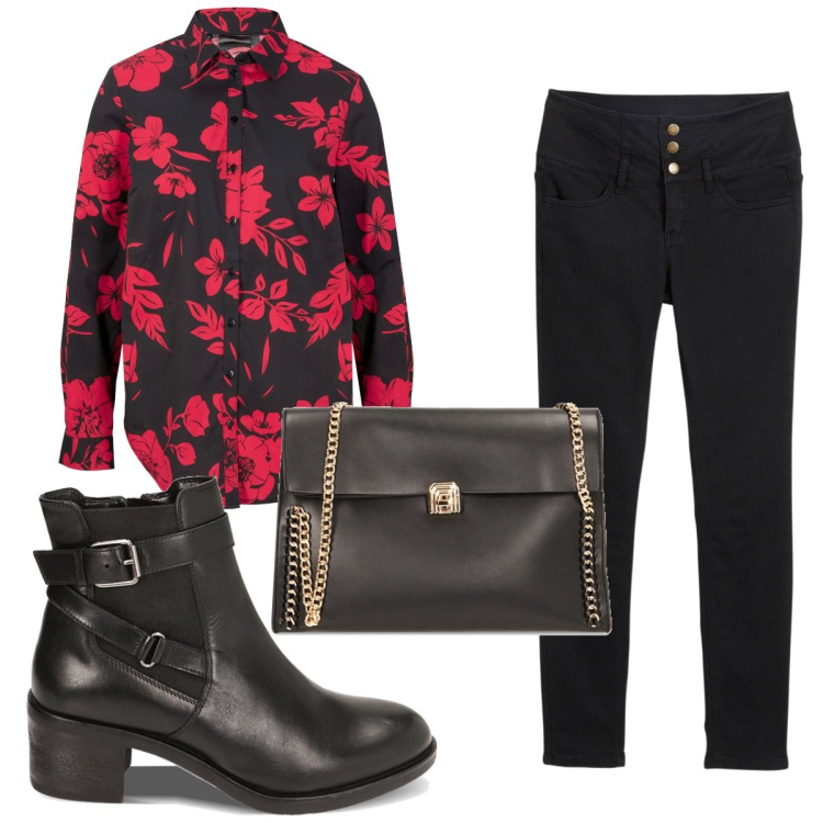 Outfit donna - Total look #1821941. Stile Basic per Tutti i giorni. Abbinamento con jeans skinny, camicie, borse a spalla, stivaletti chelsea.