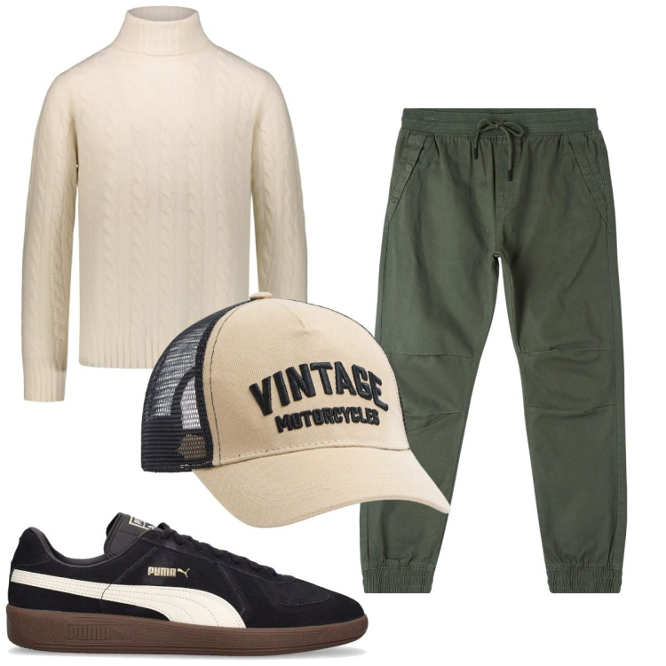 Outfit uomo - Total look #1822030. Stile Casual per Tutti i giorni. Abbinamento con pantaloni, cappelli, maglieria, sneakers.