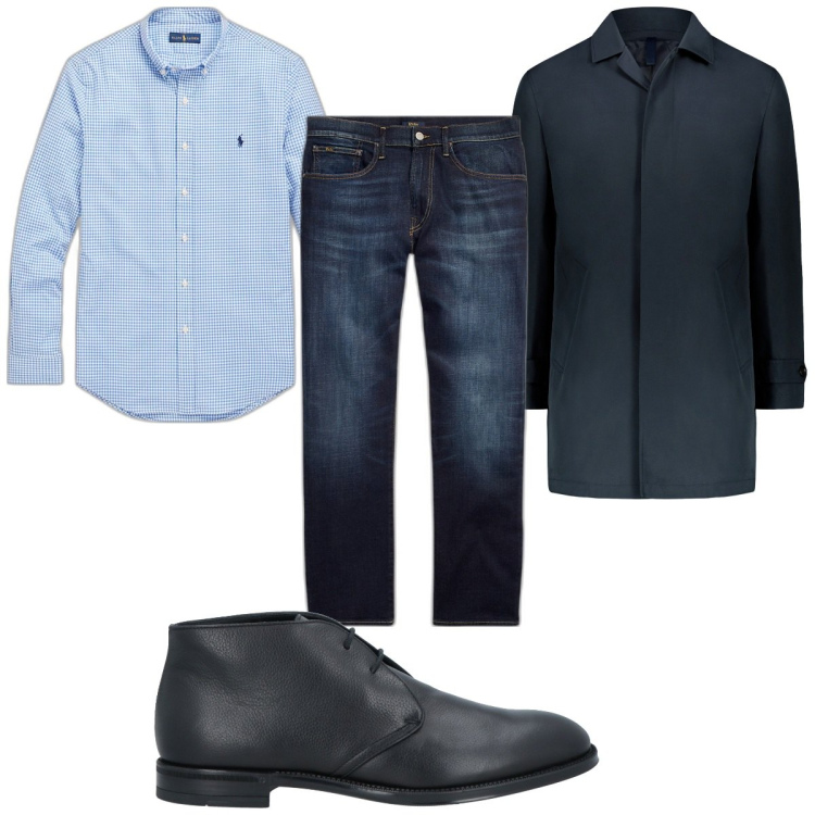 Outfit uomo - Total look #1822031. Stile Casual per Tutti i giorni. Abbinamento con stivali e stivaletti, jeans dritti, camicie, cappotti.