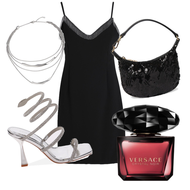 Outfit donna - Love look. Stile Sexy per Serata fuori. Abbinamento con collane, vestiti corti, profumi, sandali col tacco, pochette.