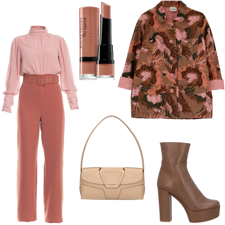 Outfit donna - La tuta chic. Stile Casual chic per Tutti i giorni. Abbinamento con stivaletti, rossetti, tute, blazer, borse a spalla.