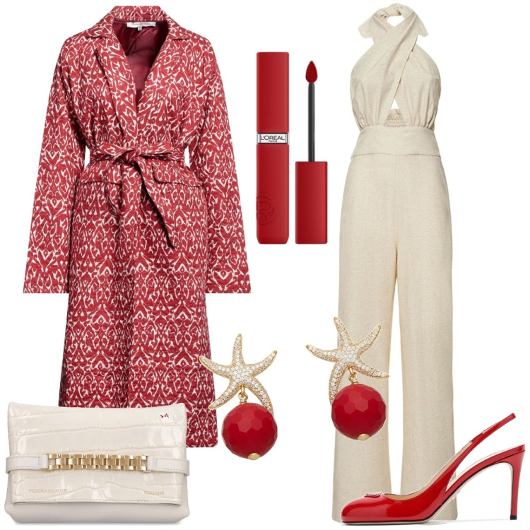 Outfit donna - Stella di mare. Stile Chic per Cerimonia. Abbinamento con cappotti, orecchini, rossetti, tute, décolleté, pochette.