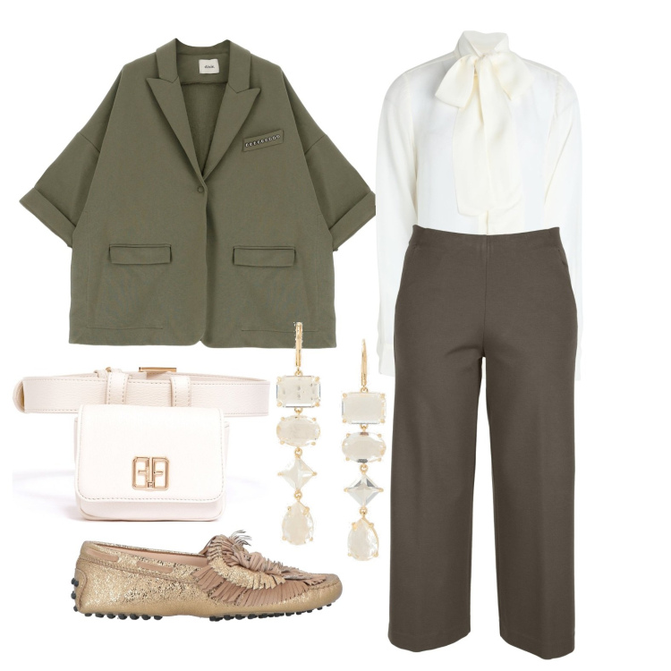 Outfit donna - Ghost outfitter - febbraio. Stile Trendy per Tutti i giorni. Abbinamento con camicie, mocassini, blazer, cinture, orecchini, pantaloni.