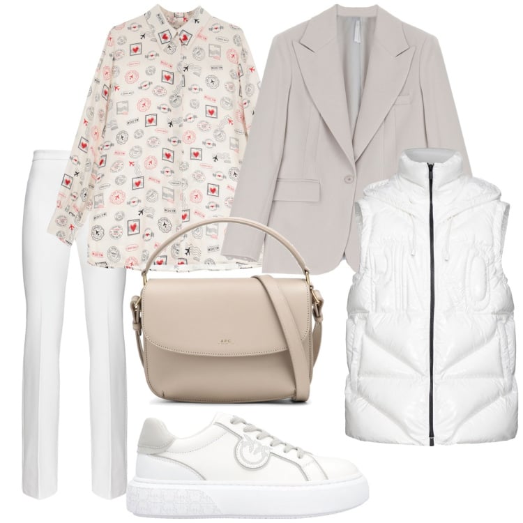 Outfit donna - Strati. Stile Trendy per Tutti i giorni. Abbinamento con pantaloni, sneakers, piumini, blazer, camicie, borse a tracolla.
