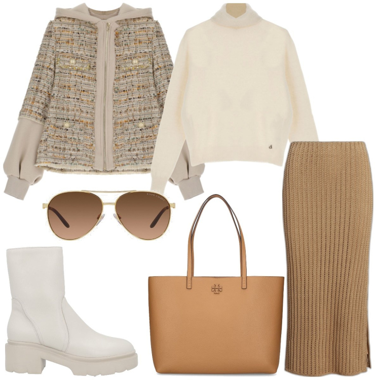 Outfit donna - La felpa chic. Stile Casual chic per Tutti i giorni. Abbinamento con stivaletti, blazer, maglieria, occhiali da sole, gonne, shopping bag.