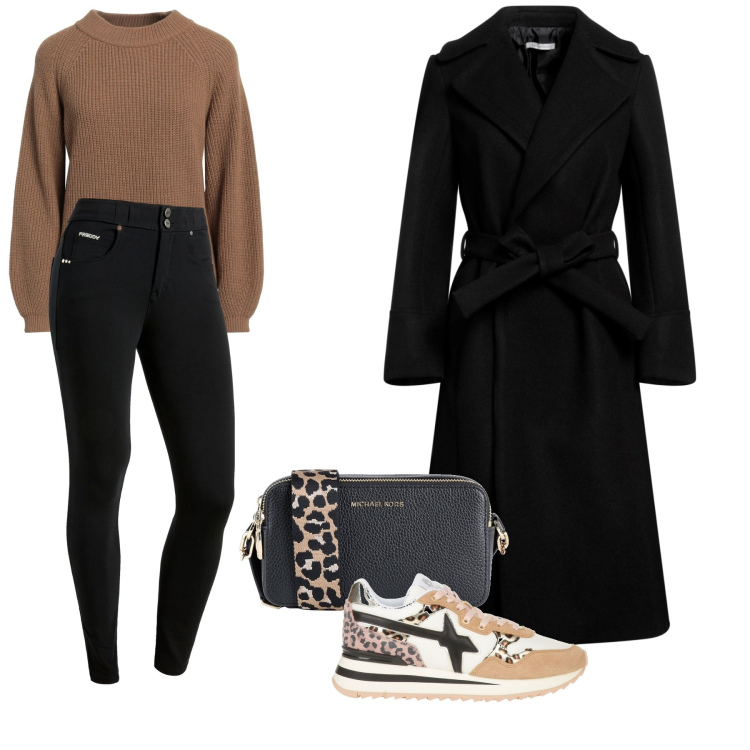 Outfit donna - Total look #1822280. Stile Casual chic per Tutti i giorni. Abbinamento con sneakers, cappotti, pullovers, borse a tracolla, pantaloni skinny.