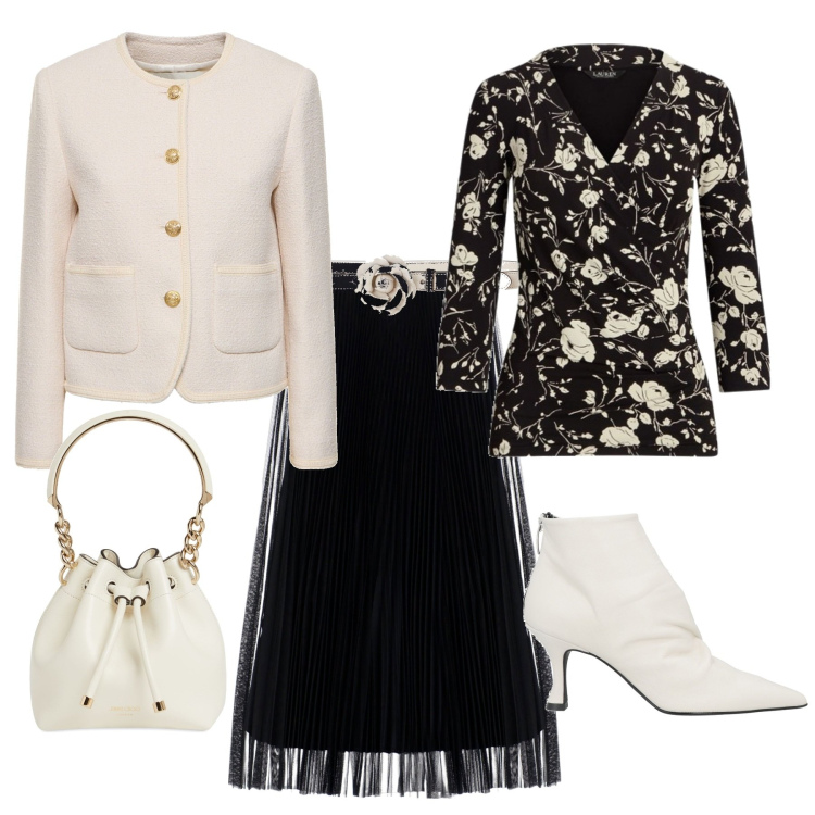 Outfit donna - Bon ton per evento. Stile Bon Ton per Serata fuori. Abbinamento con stivaletti, gonne longuette, top, cinture, cappotti, borse a mano.