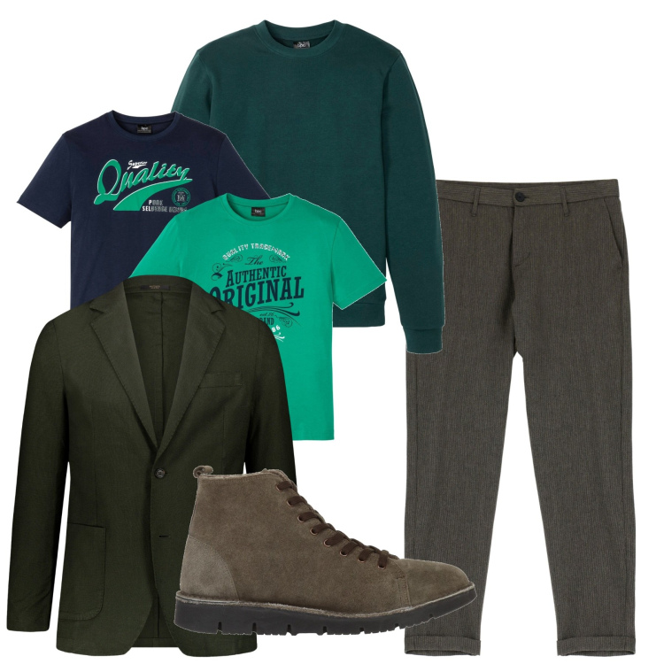 Outfit uomo - Inverno. Stile Casual per Tutti i giorni. Abbinamento con t-shirt, felpe, stivali e stivaletti, pantaloni, giacche.