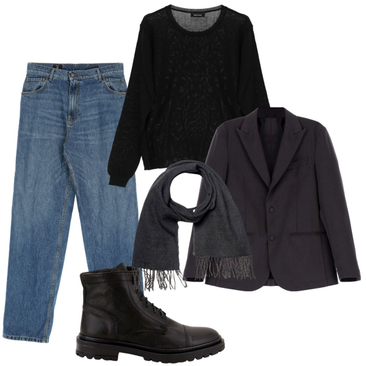 Outfit uomo - Grigio. Stile Urban per Tutti i giorni. Abbinamento con giacche, jeans dritti, scarpe stringate, pullovers, sciarpe.