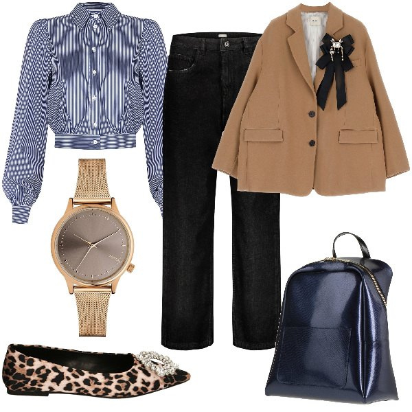 Outfit donna - Total look #1822792. Stile Bon Ton per Ufficio. Abbinamento con zaini, orologi, camicie, cappotti, ballerine, jeans.