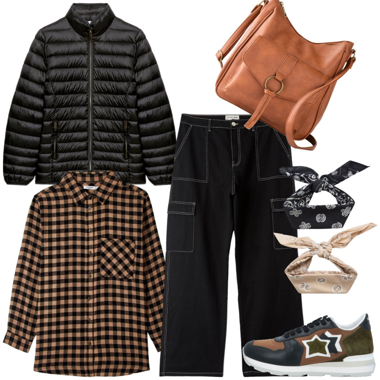 Outfit donna - Jeans con tasche. Stile Casual per Tutti i giorni. Abbinamento con borse a tracolla, sneakers, pantaloni cargo, camicie, fasce per capelli, piumini.