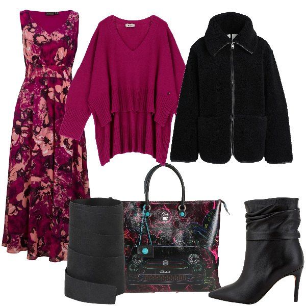 Outfit donna - Total look #1822802. Stile Boho per Serata fuori. Abbinamento con vestiti lunghi, borse a mano, cappotti, cinture, pullovers, stivaletti.