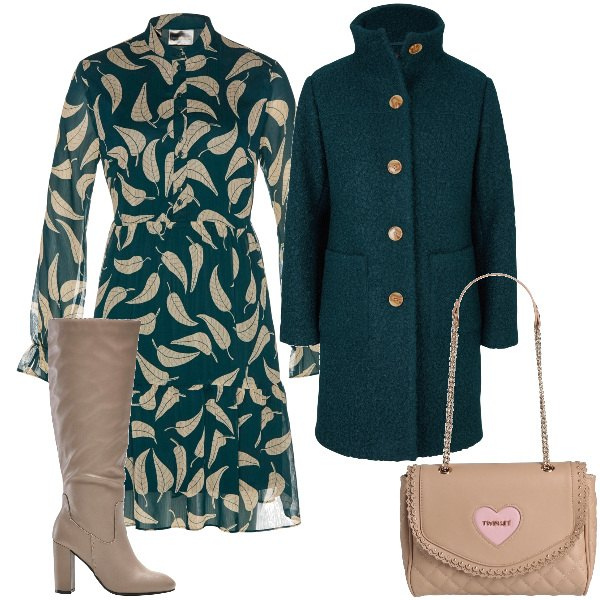 Outfit donna - Total look #1822851. Stile Basic Abbinamento con cappotti, vestiti, stivali sopra il ginocchio, borse a spalla.