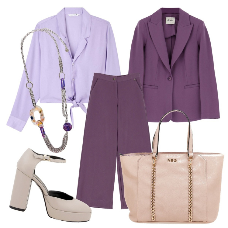 Outfit donna - Gioielli 2024. Stile Chic per Serata fuori. Abbinamento con camicie, décolleté, pantaloni a palazzo, cappotti, ciondoli, borse a spalla.
