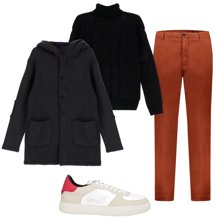 Outfit uomo - Mi presenta i suoi. Stile Casual per Tutti i giorni. Abbinamento con sneakers, cappotti, maglieria, pantaloni.