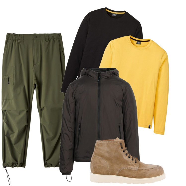 Outfit uomo - Coppia di pullover. Stile Urban per Tutti i giorni. Abbinamento con maglieria, cappotti, pantaloni, sneakers.