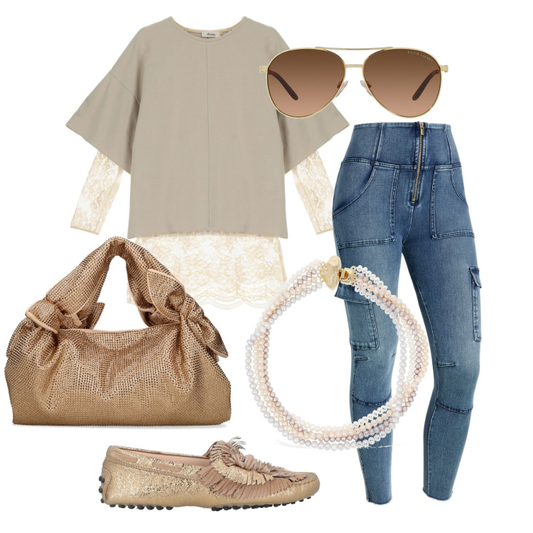Outfit donna - Ghost outfitter - febbraio. Stile Casual chic per Tutti i giorni. Abbinamento con mocassini, jeans skinny, t-shirt, occhiali da sole, collane, borse a mano.