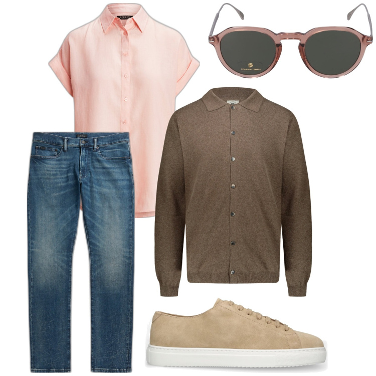 Outfit uomo - Total look #1823255. Stile Trendy per Tutti i giorni. Abbinamento con jeans, camicie a manica corta, polo, occhiali da sole, sneakers.