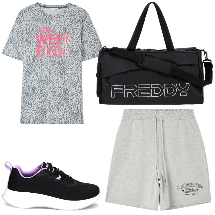 Outfit donna - Total look #1823309. Stile Basic per Sport. Abbinamento con pigiama, pantaloncini sportivi, borse sportive, scarpe sportive.