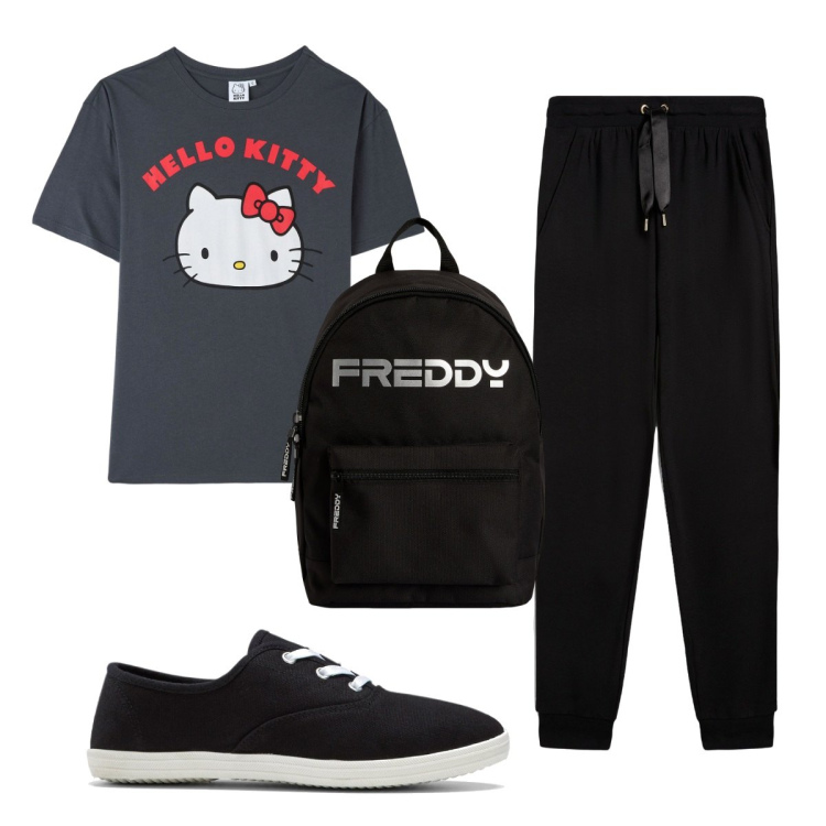 Outfit donna - Total look #1823310. Stile Basic per Sport. Abbinamento con sneakers, t-shirt, pantaloni, zaini.