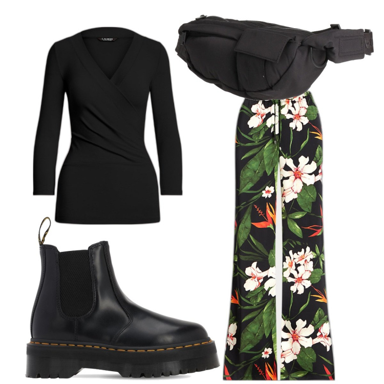 Outfit donna - Total look #1823326. Stile Basic per Tutti i giorni. Abbinamento con marsupi, top, pantaloni, stivaletti chelsea.
