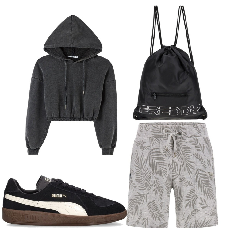 Outfit donna - Total look #1823327. Stile Basic per Sport. Abbinamento con felpe con cappuccio, zaini, bermuda, sneakers.
