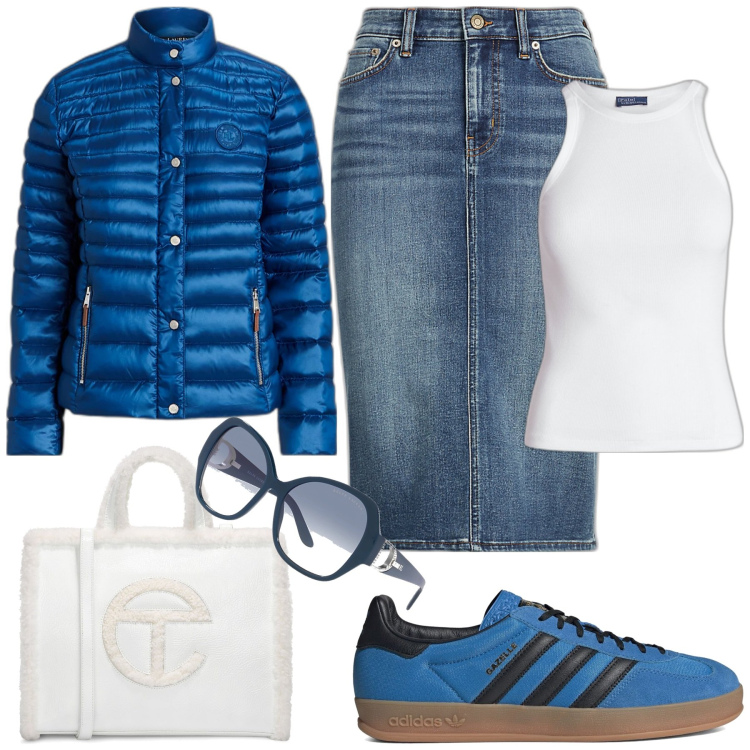 Outfit donna - Very cool. Stile Sporty chic per Tutti i giorni. Abbinamento con gonne, canottiere, occhiali da sole, piumini, sneakers, shopping bag.