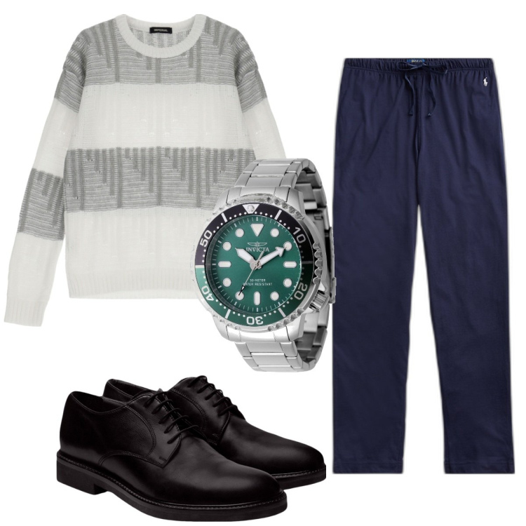Outfit uomo - Total look #1823379. Stile Casual per Tutti i giorni. Abbinamento con orologi, pullovers, pantaloni, scarpe stringate.