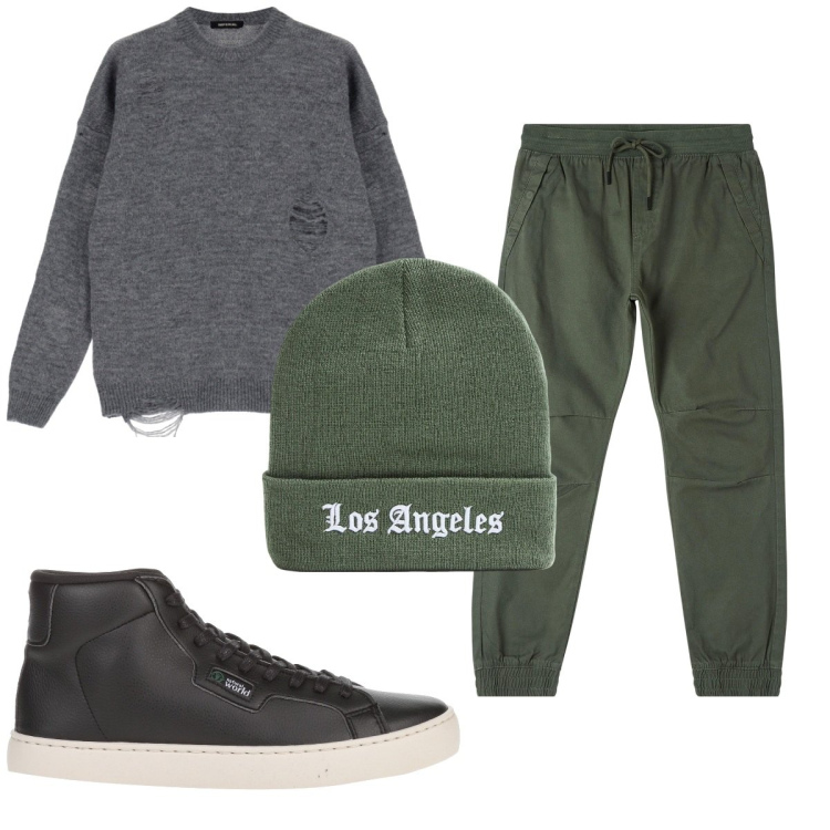 Outfit uomo - Total look #1823435. Stile Casual per Tutti i giorni. Abbinamento con sneakers alte, pantaloni, berretti, pullovers.