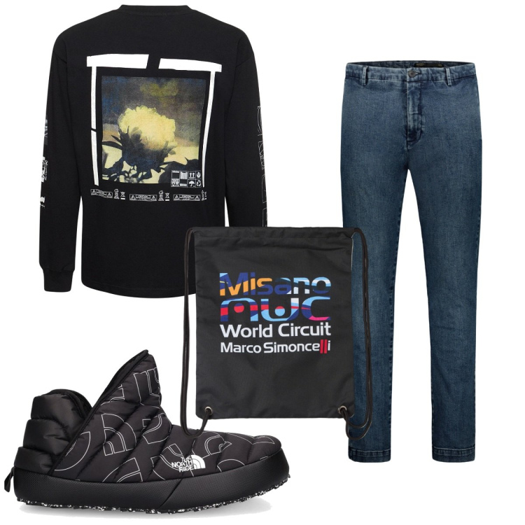 Outfit uomo - Total look #1823438. Stile Casual per Tutti i giorni. Abbinamento con borse sportive, t-shirt, stivali, jeans.
