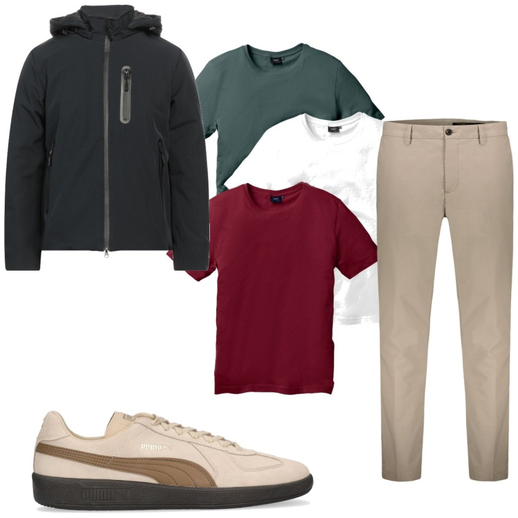Outfit uomo - Total look #1823442. Stile Casual per Tutti i giorni. Abbinamento con t-shirt, cappotti, sneakers, pantaloni.