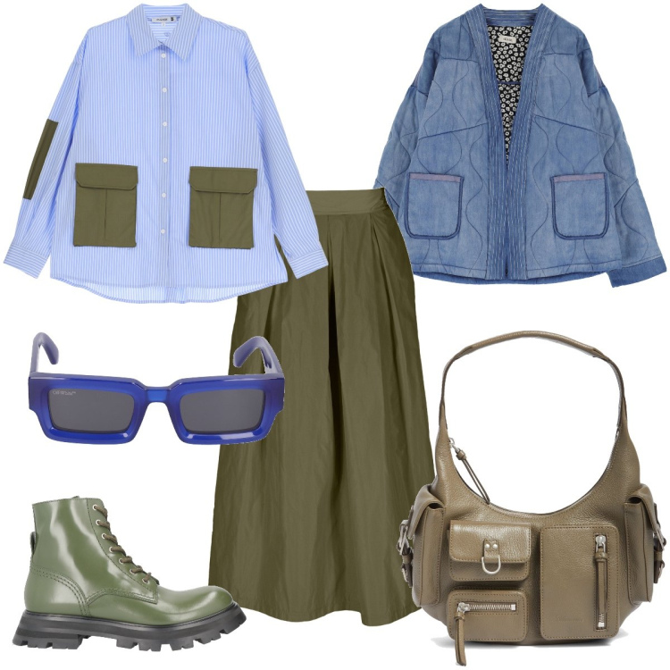 Outfit donna - Total look #1823500. Stile Urban Abbinamento con stivaletti, camicie, blazer, gonne, borse a spalla, occhiali da sole.