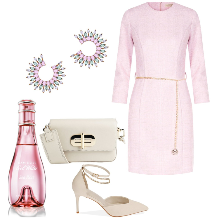 Outfit donna - Cerimonia bonton. Stile Bon Ton per Cerimonia. Abbinamento con borse a spalla, orecchini, profumi, vestiti midi/longuette, décolleté.