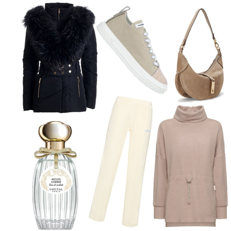 Outfit donna - Total look #1823662. Stile Sporty chic per Tutti i giorni. Abbinamento con sneakers, profumi, piumini, borse a spalla, felpe, pantaloni.