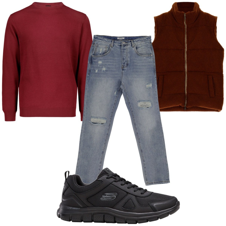 Outfit uomo - Total look #1823792. Stile Casual per Tutti i giorni. Abbinamento con sneakers, jeans dritti, gilet, maglieria.