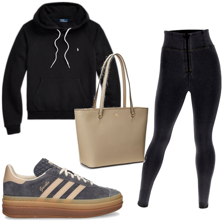 Outfit donna - Total look #1823808. Stile Basic per Tutti i giorni. Abbinamento con jeggings, borse tote, felpe con cappuccio, sneakers.