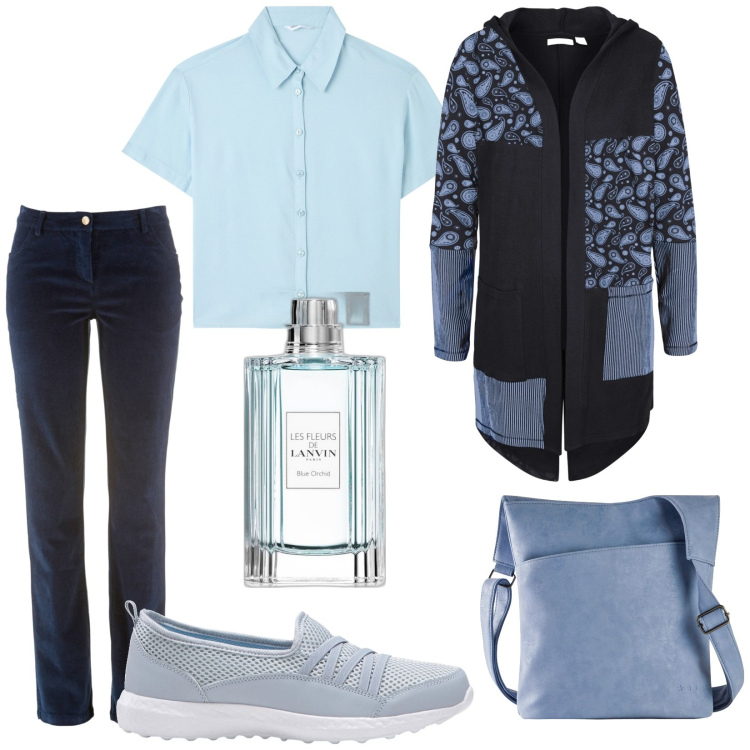 Outfit donna - Total look #1823814. Stile Casual per Tutti i giorni. Abbinamento con sneakers, pantaloni, borse a tracolla, cardigans, profumi, camicie a manica corta.