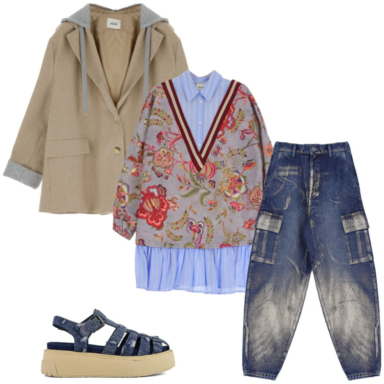 Outfit donna - Total look #1823876. Stile Casual per Tutti i giorni. Abbinamento con vestiti corti, jeans, blazer, sandali.