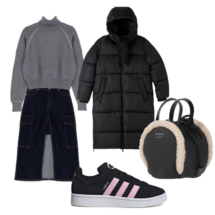 Outfit donna - Ripassiamo. Stile Casual chic per Scuola/Università. Abbinamento con zaini, piumini, maglieria, gonne, sneakers.