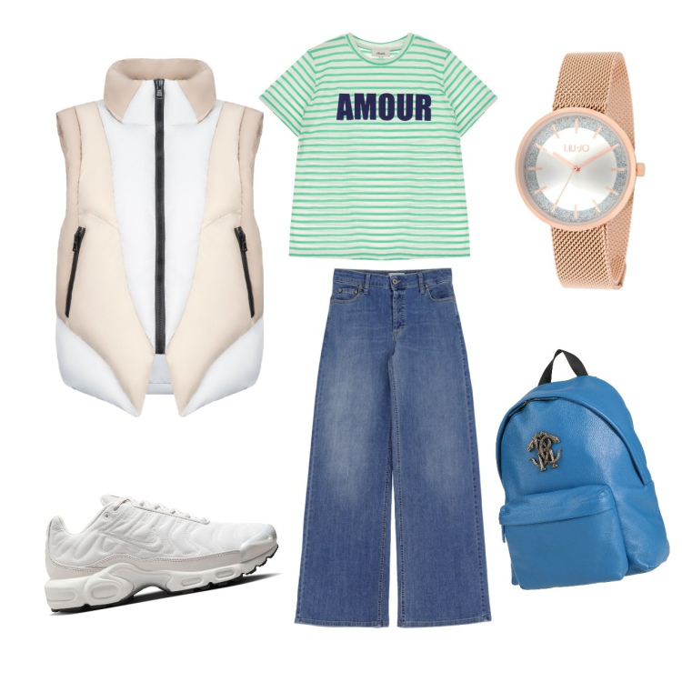 Outfit donna - Total look #1823939. Stile Basic per Tutti i giorni. Abbinamento con zaini, orologi, jeans, t-shirt, piumini, sneakers.