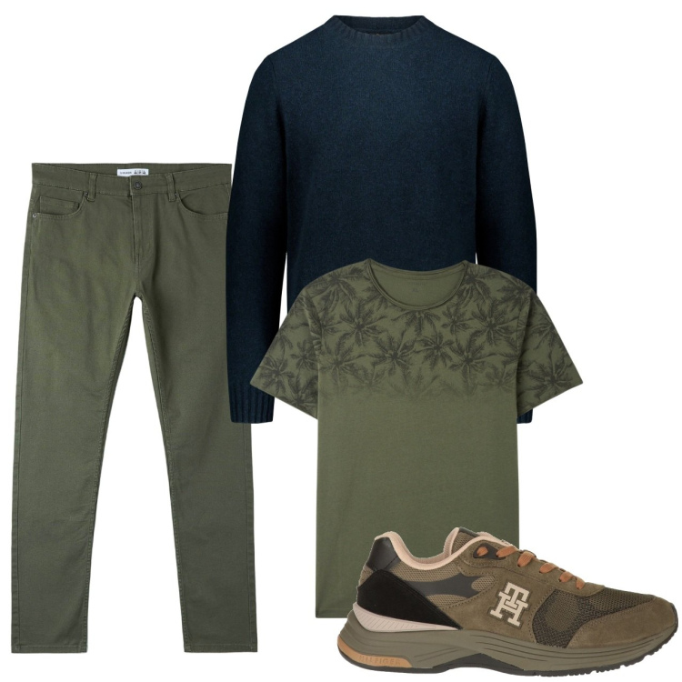 Outfit uomo - La tshirt verde. Stile Casual per Tutti i giorni. Abbinamento con sneakers, t-shirt, pantaloni skinny, maglieria.