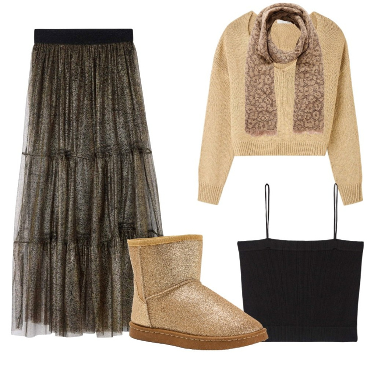 Outfit donna - Benedetta: gita a Bormio. Stile Casual per Tutti i giorni. Abbinamento con canottiere, gonne, maglieria, stivali, sciarpe.