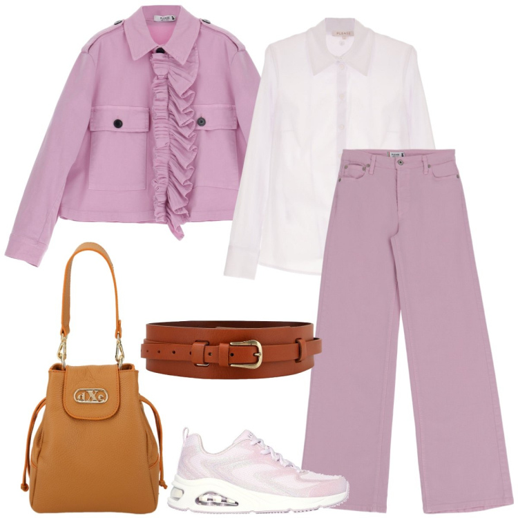 Outfit donna - Total look #1824034. Stile Casual per Tutti i giorni. Abbinamento con camicie, pantaloni, blazer, borse a secchiello, cinture, sneakers.