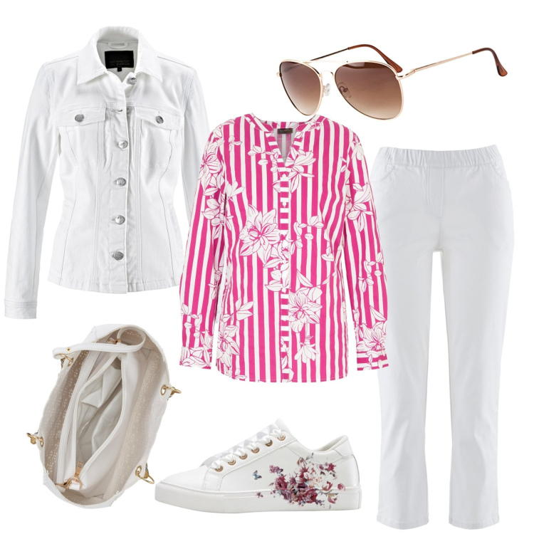Outfit donna - Total look #1824039. Stile Casual chic per Serata fuori. Abbinamento con pantaloni, sneakers, occhiali da sole, camicie, blazer, borse a mano.