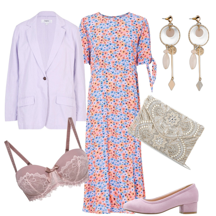 Outfit donna - Total look #1824051. Stile Chic per Serata fuori. Abbinamento con pochette, orecchini, vestiti midi/longuette, décolleté, blazer, reggiseni a balconcino.
