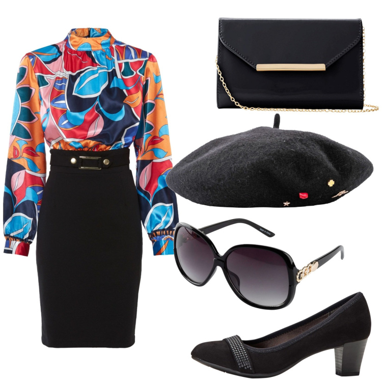 Outfit donna - Total look #1824089. Stile Casual chic per Serata fuori. Abbinamento con cappelli e berretti, décolleté, occhiali da sole, vestiti, pochette.